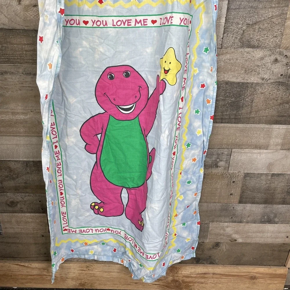 Vtg Barney the Dinosaur Bedroom Curtain Set of 2 Handmade 30